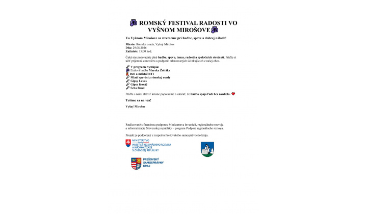 Fotka pre článok Rómsky festival radosti vo Vyšnom Mirošove