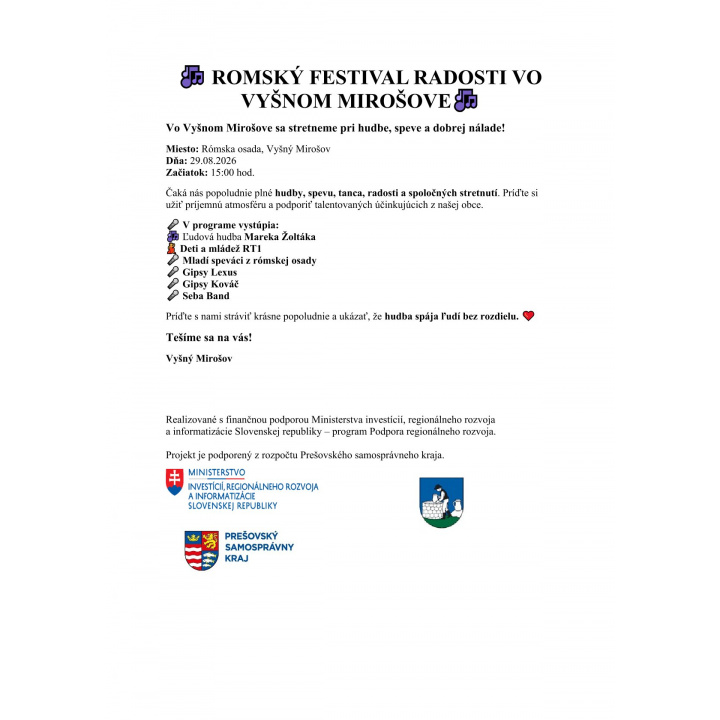 Menšia fotka pre článok Rómsky festival radosti vo Vyšnom Mirošove